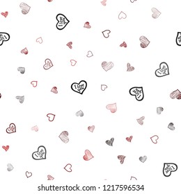 Dark Red vector seamless background with hearts. Hearts on blurred abstract background with colorful gradient. Template for Valentine's greeting postcards.