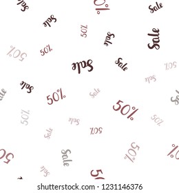 Dark Red vector seamless background with 50 % signs of sales. Gradient illustration with discount signs on white backdrop. Pattern for ads, posters, banners of sales.