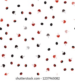 Dark Red vector seamless background with coffee, beans. Colorful illustration with gradient coffee beans, mugs. Pattern for ads of breakfast, lunch, dinner.