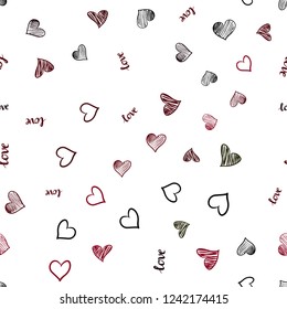 Dark Red vector seamless background with words of love, hearts. Illustration with phrase LOVE YOU, hearts for valentine's day. Design for wallpaper, fabric makers.