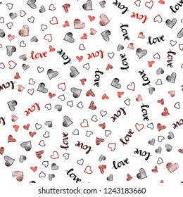 Dark Red vector seamless background with words of love, hearts. Colorful illustration with quote LOVE YOU, hearts. Pattern for design of fabric, wallpapers.