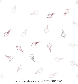 Dark Red vector seamless background with ice-cream cones. Decorative design of ice-cream cones in doodle style. Pattern for menu of cafes and restaurants.