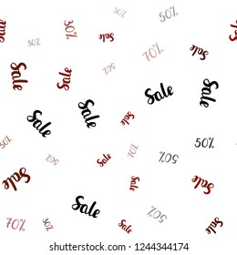 Dark Red vector seamless background with 30, 50, 70 % signs of sales. Abstract illustration with colorful gradient symbols of sales. Template for season sales, shopping ads.