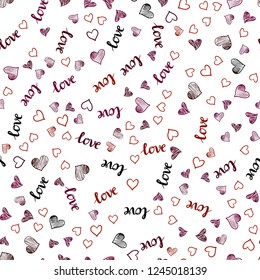 Dark Red vector seamless background with words of love, hearts. Illustration with phrase LOVE YOU, hearts for valentine's day. Design for wallpaper, fabric makers.