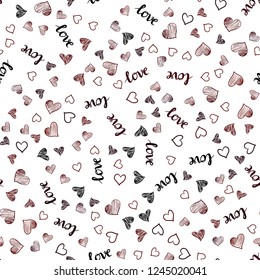 Dark Red vector seamless background with words of love, hearts. Colorful illustration with quote LOVE YOU, hearts. Texture for window blinds, curtains.