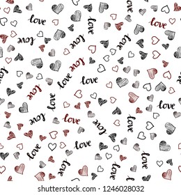 Dark Red vector seamless background with words of love, hearts. Design in doodle style with text LOVE YOU, hearts. Design for wallpaper, fabric makers.