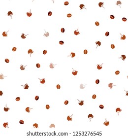 Dark Red vector seamless background with coffee, beans. Decorative gradient design of coffee cups and beans. Pattern for ads of breakfast, lunch, dinner.