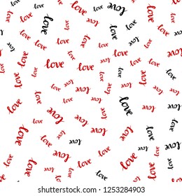 Dark Red vector seamless background with words of love. Decorative illustration with words of love in abstract style. Texture for window blinds, curtains.