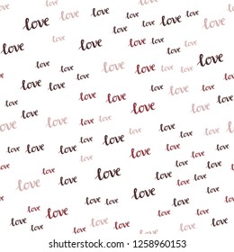 Dark Red vector seamless background with words of love. Decorative design in doodle style with text LOVE YOU. Pattern for trendy fabric, wallpapers.