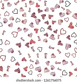 Dark Red vector seamless background with words of love, hearts. Colorful illustration with quote LOVE YOU, hearts. Texture for window blinds, curtains.