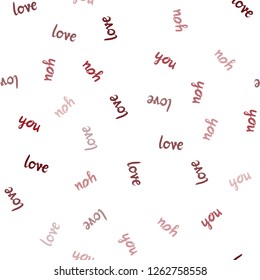 Dark Red vector seamless background with words of love. Decorative design in doodle style with text LOVE YOU. Texture for window blinds, curtains.