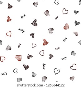 Dark Red vector seamless background with words of love, hearts. Design in doodle style with text LOVE YOU, hearts. Design for wallpaper, fabric makers.