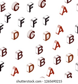 Dark Red vector seamless background with 3D signs of alphabet. Modern geometrical illustration with 3D ABC english symbols. Template for business cards, websites.