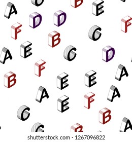 Dark Red vector seamless background with 3D signs of alphabet. Colorful 3D alphabet signs with gradient on white background. Design for textile, fabric, wallpapers.