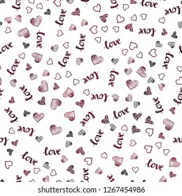 Dark Red vector seamless background with words of love, hearts. Colorful gradient phrase LOVE YOU, hearts in abstract style. Design for wallpaper, fabric makers.