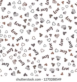 Dark Red vector seamless background with words of love, hearts. Design in doodle style with text LOVE YOU, hearts. Pattern for design of fabric, wallpapers.