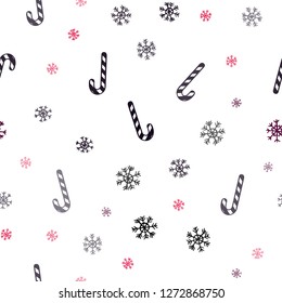 Dark Red vector seamless background with sweet xmas lollipops.