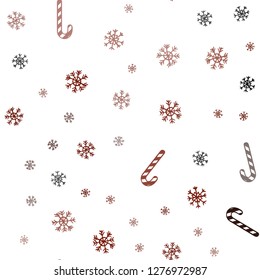 Dark Red vector seamless background with sweet xmas lollipops.