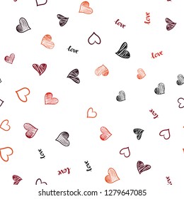 Dark Red vector seamless background with words of love, hearts. Illustration with phrase LOVE YOU, hearts for valentine's day. Template for business cards, websites.