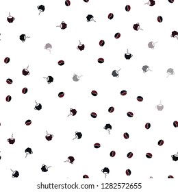 Dark Red vector seamless background with coffee, beans. Decorative gradient design of coffee cups and beans. Design for ad, poster, banner of cafes, restaurants.