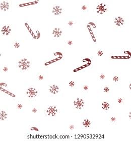 Dark Red vector seamless background with sweet xmas lollipops.