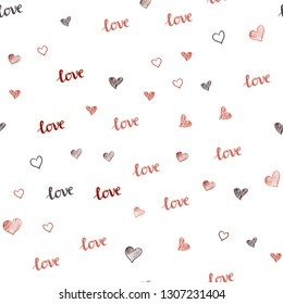 Dark Red vector seamless background with words of love, hearts. Romantic illustration with colorful phrase LOVE YOU, hearts. Pattern for trendy fabric, wallpapers.