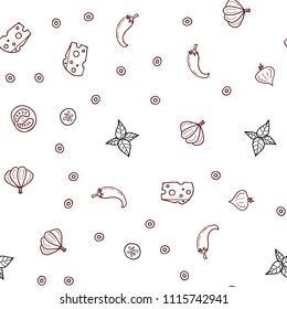 Dark Red vector seamless cover with cuisine gourmet. Blurred decorative design of snacks in doodle style. Doodle design for your business advert of cafes.