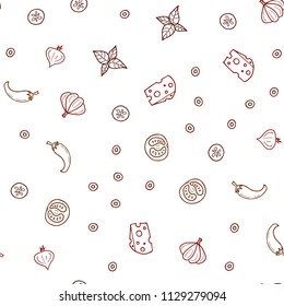 Dark Red vector seamless cover with cuisine gourmet. Glitter abstract sketch with gourmet food. Pattern for menu of cafes, bars, restaurants.
