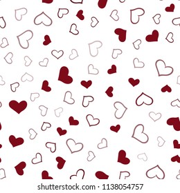 Dark Red vector seamless cover with Shining hearts. Glitter abstract illustration with colorful hearts in romantic style. Template for Valentine's greeting postcards.