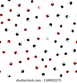 Dark Red vector seamless cover with set of coffee beans. Gradient abstract collection of coffee cups and beans. Pattern for ad, booklets, leaflets of restaurants.