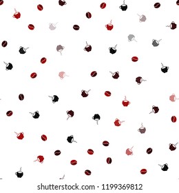 Dark Red vector seamless cover with set of coffee beans. Gradient illustration with coffee beans, tea cups. Pattern for ad, booklets, leaflets of restaurants.