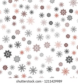 Dark Red vector seamless cover with beautiful snowflakes. Glitter abstract illustration with crystals of ice. Template for business cards, websites.