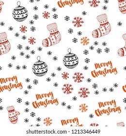 Dark Red vector seamless cover with beautiful snowflakes, balls, socks, mittens. Modern geometric abstract illustration. Texture for window blinds, curtains.