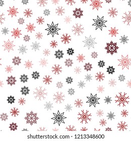 Dark Red vector seamless cover with beautiful snowflakes. Decorative shining illustration with snow on abstract template. Pattern for design of fabric, wallpapers.