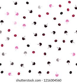 Dark Red vector seamless cover with set of coffee beans. Glitter abstract backdrop with gradient mugs, coffee grains. Design for ad, poster, banner of cafes, restaurants.