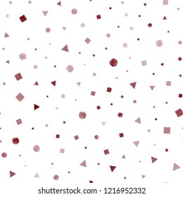 Dark Red vector seamless cover with polygonal style with circles. Illustration with colorful circles, triangles, rectangles. Trendy design for wallpaper, fabric makers.