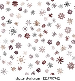 Dark Red vector seamless cover with beautiful snowflakes. Modern geometrical abstract illustration with crystals of ice. Trendy design for wallpaper, fabric makers.