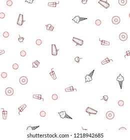 Dark Red vector seamless cover with cuisine gourmet. Blurred decorative design of snacks in doodle style. Pattern for ads of breakfast, lunch, dinner.
