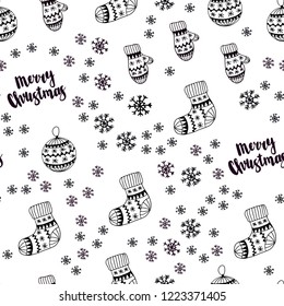Dark Red vector seamless cover with beautiful snowflakes, balls, socks, mittens. Colorful decorative design in xmas style. Design for wallpaper, fabric makers.