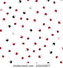 Dark Red vector seamless cover with set of coffee beans. Glitter abstract backdrop with gradient mugs, coffee grains. Design for ad, poster, banner of cafes, restaurants.