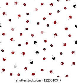 Dark Red vector seamless cover with set of coffee beans. Glitter abstract backdrop with gradient mugs, coffee grains. Pattern for ads of breakfast, lunch, dinner.