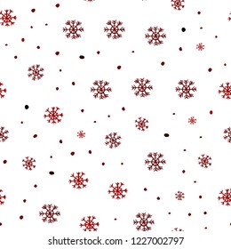Dark Red vector seamless cover with beautiful snowflakes. Colorful decorative design in xmas style with snow. Pattern for trendy fabric, wallpapers.