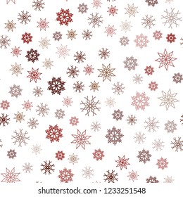 Dark Red vector seamless cover with beautiful snowflakes. Decorative shining illustration with snow on abstract template. Trendy design for wallpaper, fabric makers.