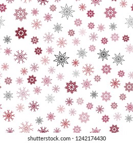 Dark Red vector seamless cover with beautiful snowflakes. Decorative shining illustration with snow on abstract template. Design for textile, fabric, wallpapers.