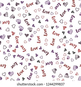 Dark Red vector seamless cover with quote LOVE YOU, hearts. Romantic illustration with colorful phrase LOVE YOU, hearts. Pattern for trendy fabric, wallpapers.