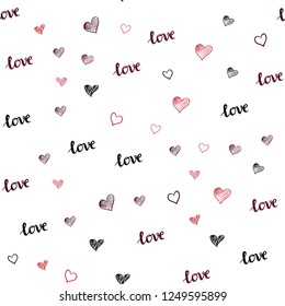 Dark Red vector seamless cover with quote LOVE YOU, hearts. Colorful gradient phrase LOVE YOU, hearts in abstract style. Template for business cards, websites.