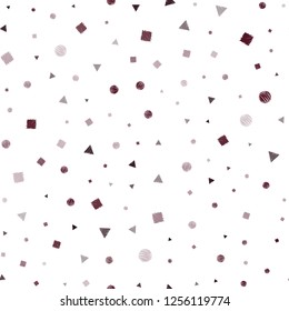 Dark Red vector seamless cover with polygonal style with circles. Illustration with set of colorful circles, triangles, squares. Design for textile, fabric, wallpapers.