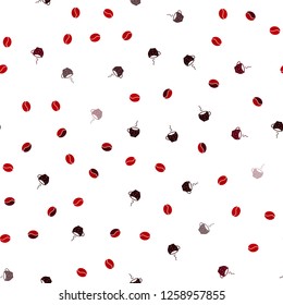 Dark Red vector seamless cover with set of coffee beans. Decorative gradient design of coffee cups and beans. Pattern for menu of cafes and restaurants.