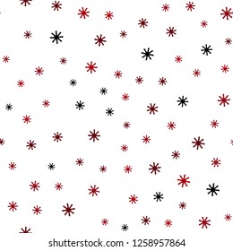 Dark Red vector seamless cover with beautiful snowflakes. Shining colorful illustration with snow on abstract template. Design for wallpaper, fabric makers.