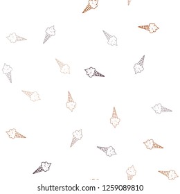 Dark Red vector seamless cover with sundae ice-cream. Glitter abstract sketch with ice-cream cones. Doodle design for your business advert of cafes.